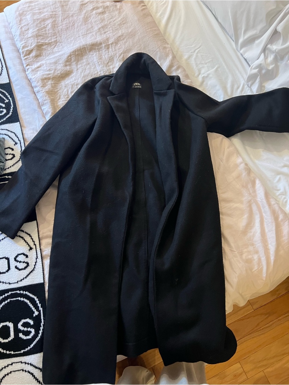 Zara Black Long Open-Front Trench Coat
